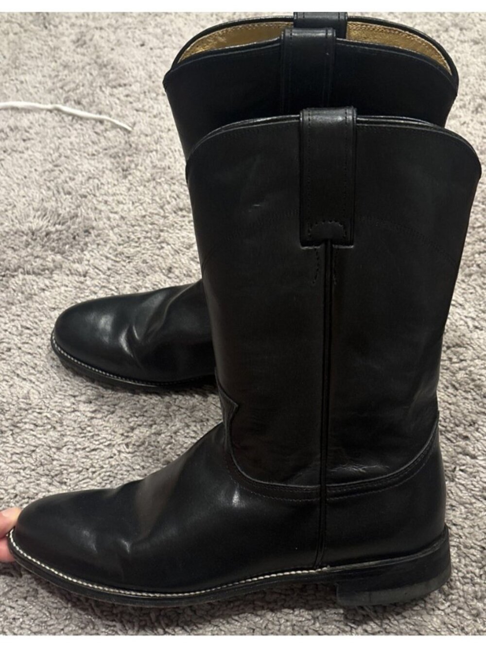 Justin Black Leather Roper Cowboy Boots Mens size 9.5 B Western
